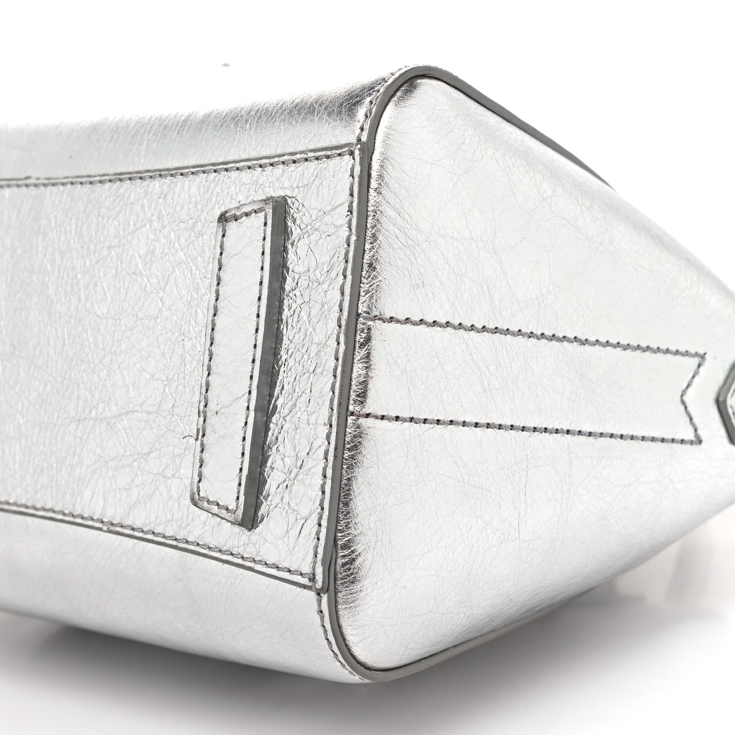 Metallic Lambskin Mini Lock Antigona Shoulder Bag Silver Grey