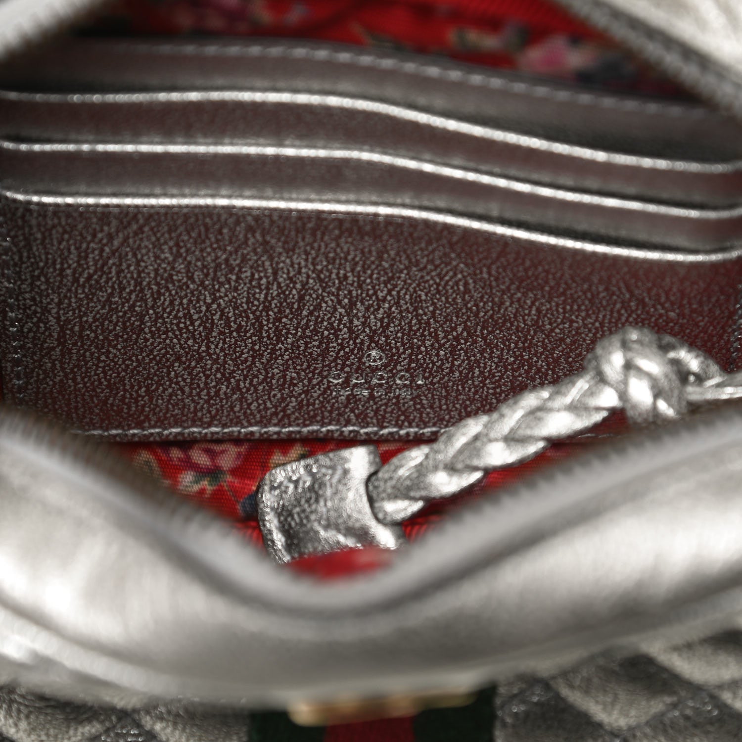 Gucci Laminated Nappa Web Trapuntata Mini GG Shoulder Bag Argento 6 of 12
