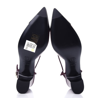 Chanel Lambskin Satin Slingback Cap Toe Bow Pumps 36.5 Burgundy Black 6 of 11