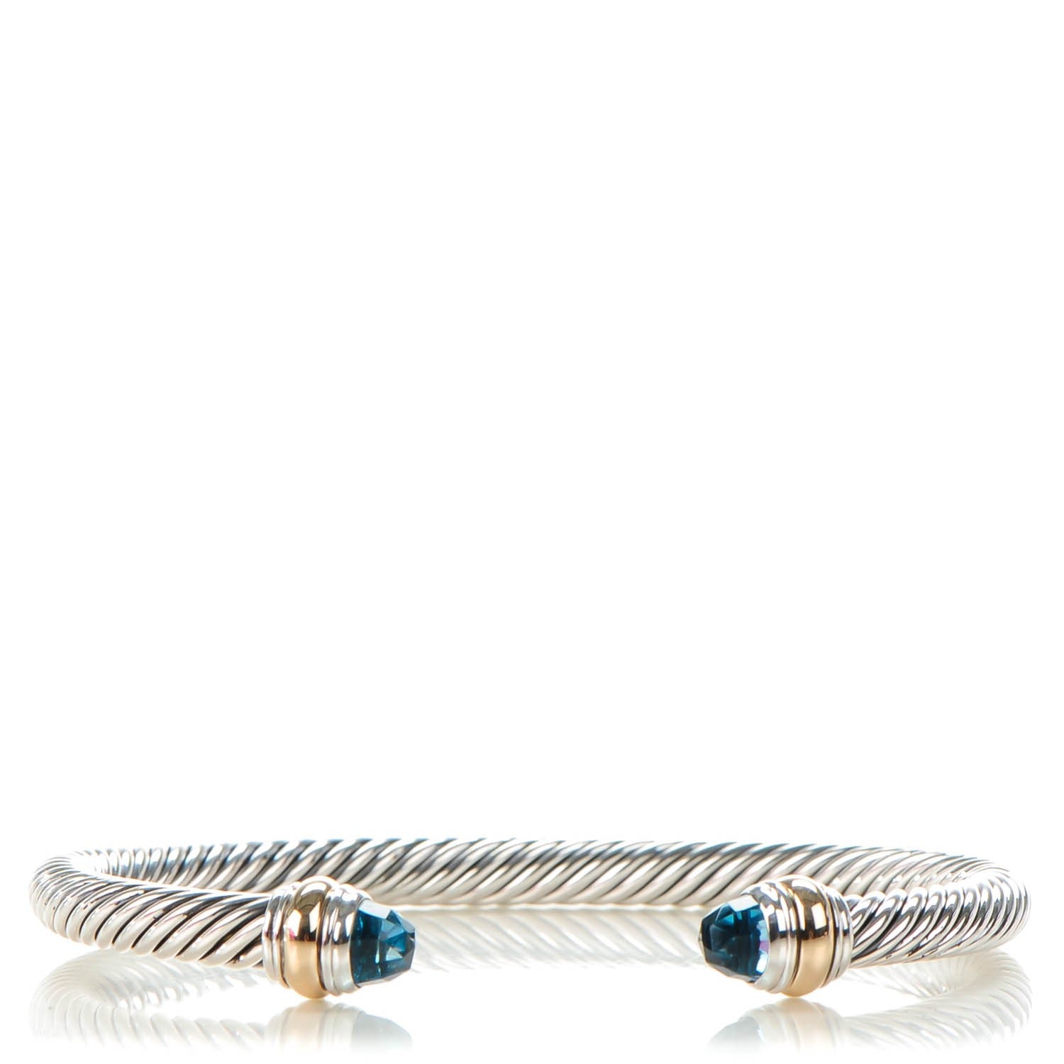 David Yurman Sterling Silver 14K Yellow Gold Blue Topaz 5mm Cable Classics Bracelet 1 of 6