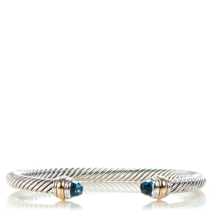 David Yurman Sterling Silver 14K Yellow Gold Blue Topaz 5mm Cable Classics Bracelet 1 of 6