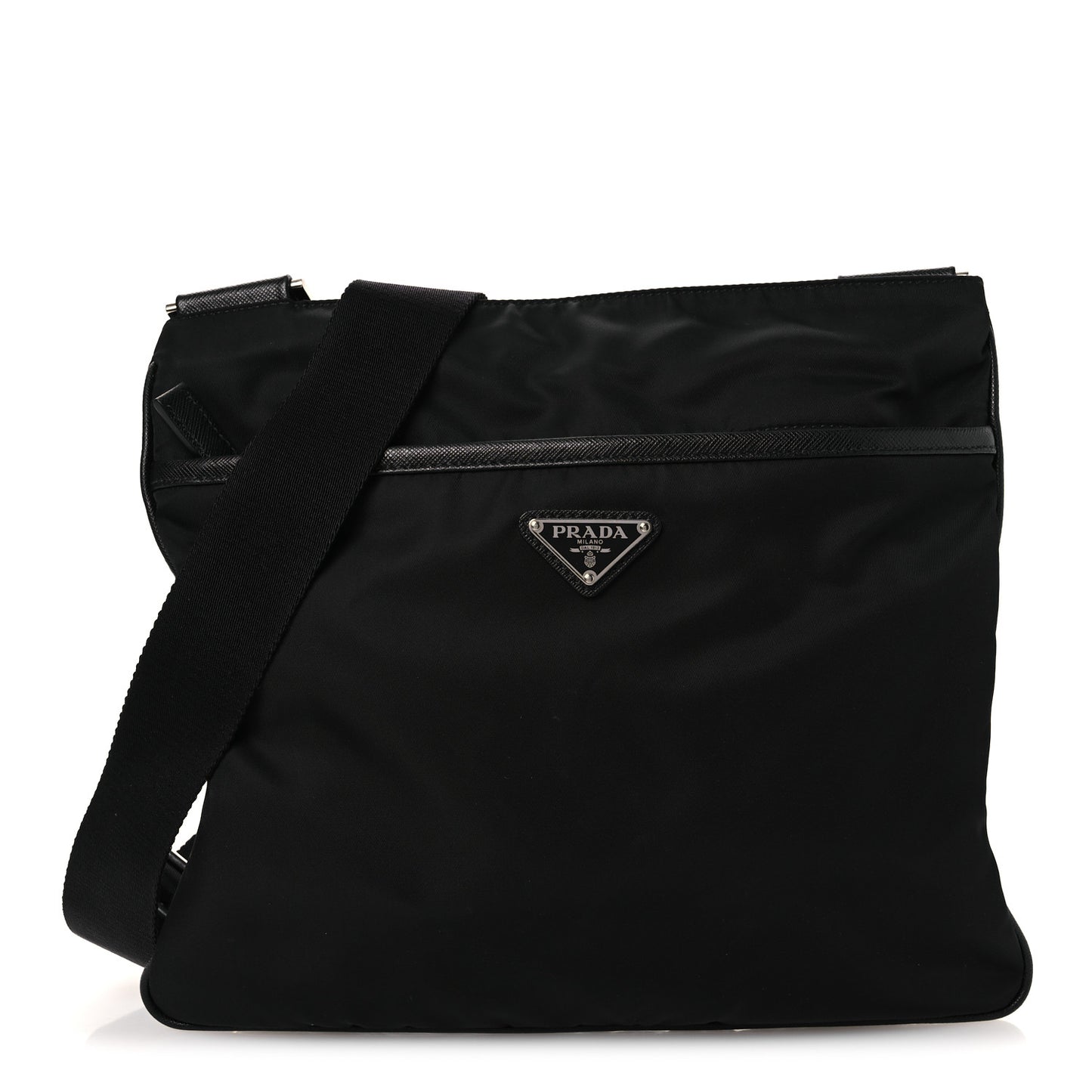 Tessuto Nylon Saffiano Flat Messenger Bag Black