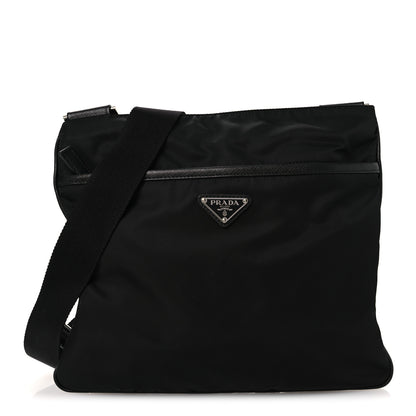 Prada Tessuto Nylon Saffiano Flat Messenger Bag Black 1 of 12