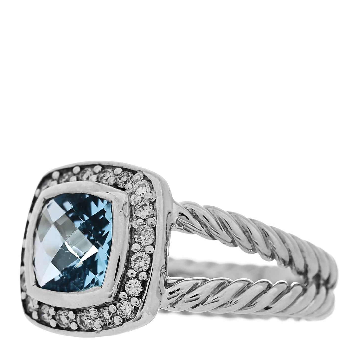 Sterling Silver Diamond Blue Topaz 7mm Petite Albion Ring 50 5.25