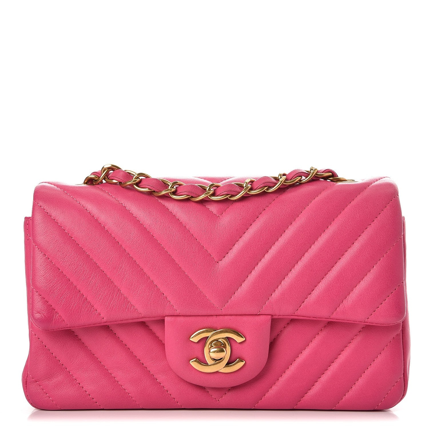 Chanel Lambskin Chevron Quilted Mini Rectangular Flap Fuchsia 1 of 9