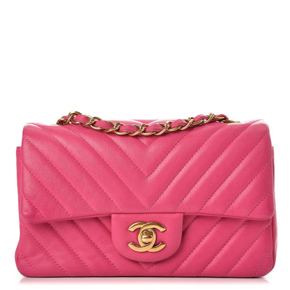 Chanel Lambskin Chevron Quilted Mini Rectangular Flap Fuchsia 1 of 9