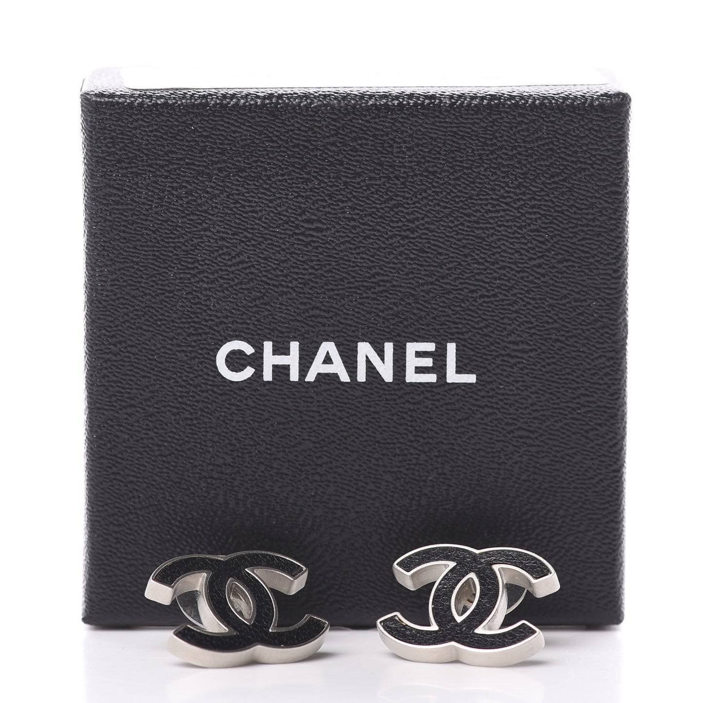 Lambskin CC Earrings Black Silver