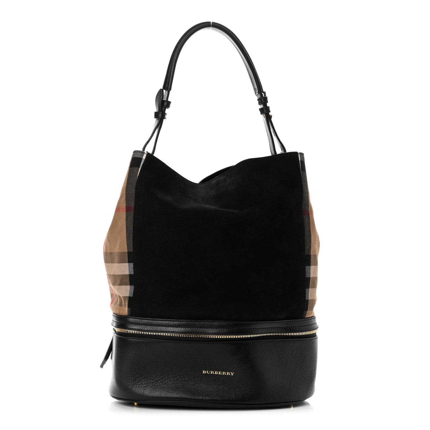 Nubuck Canvas Check Beckett Bucket Bag Black