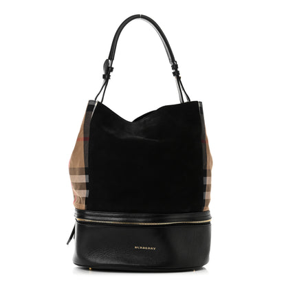 Burberry Nubuck Canvas Check Beckett Bucket Bag Black 1 of 10