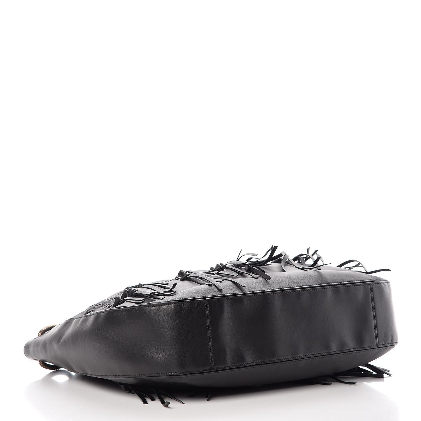 Nappa Intrecciato Large Loop Fringe Hobo Black