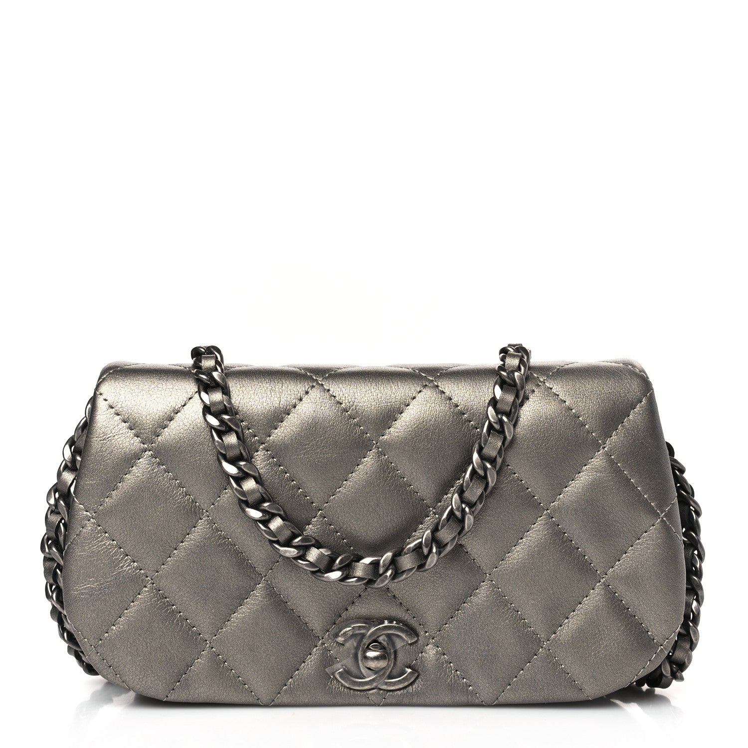 Chanel Metallic Calfskin Quilted Flap Clutch With Chain Ruthenium 1 of 11