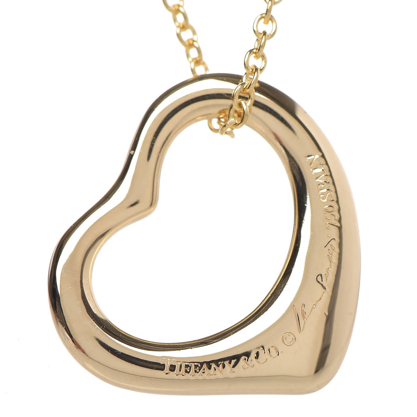 18K Yellow Gold 16mm Elsa Peretti Open Heart Pendant Necklace