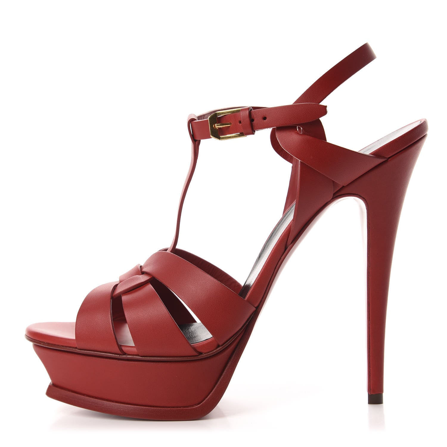 Saint Laurent Calfskin Tribute 105 Platform Sandals 41.5 New Red 1 of 10