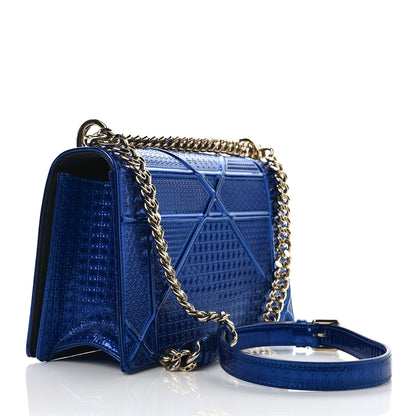 Christian Dior Metallic Patent Micro-Cannage Medium Diorama Flap Bag Blue 3 of 8