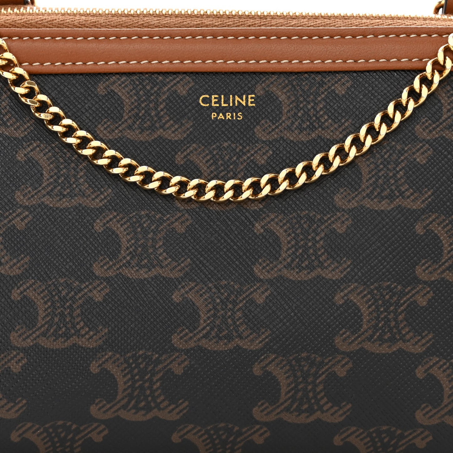 Triomphe Canvas Lambskin Clutch On Chain Tan