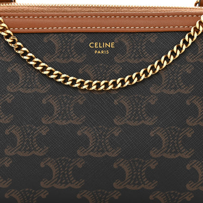 Celine Triomphe Canvas Lambskin Clutch On Chain Tan 8 of 11