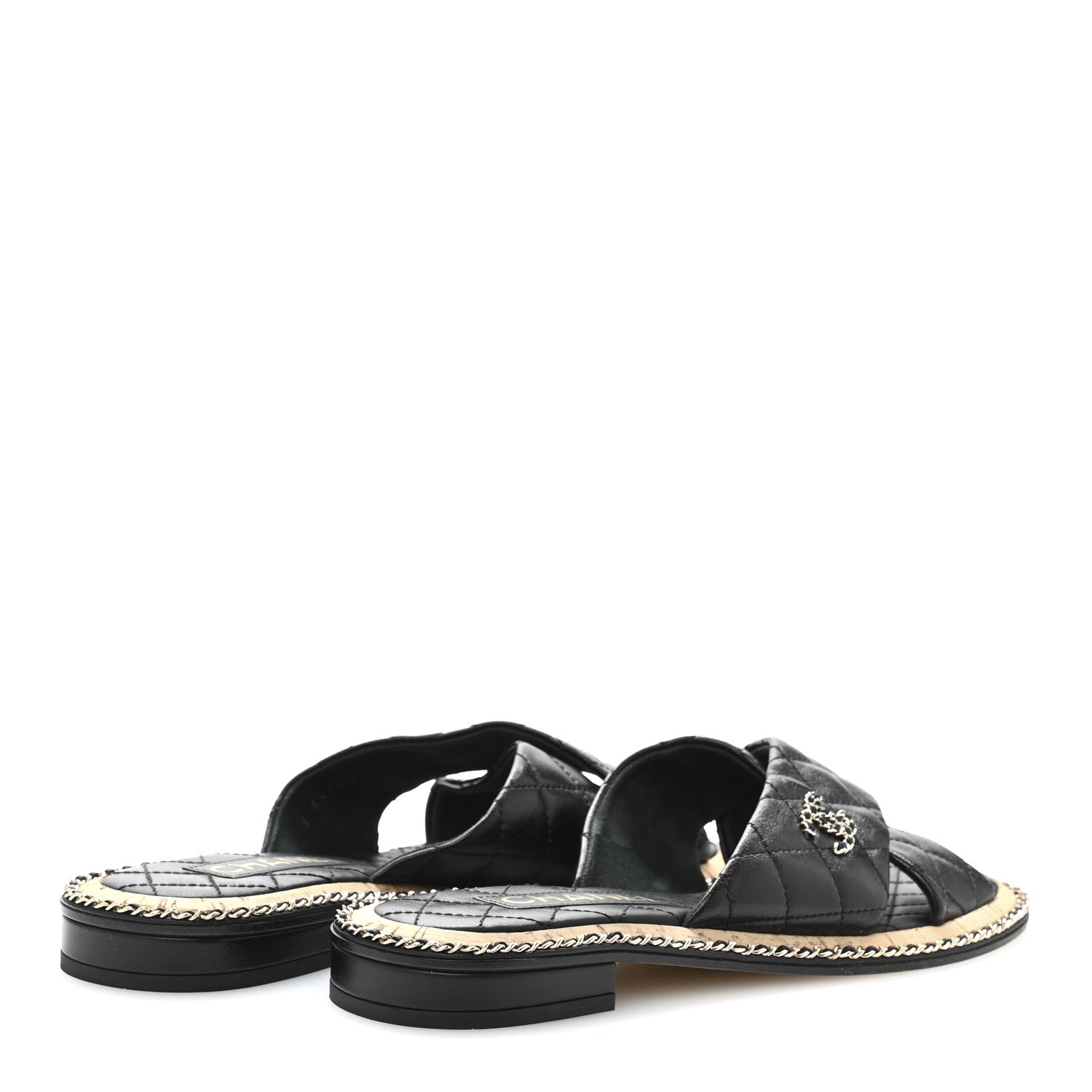 Chanel Lambskin Quilted Chain CC Sandals 39 Black 5 of 10