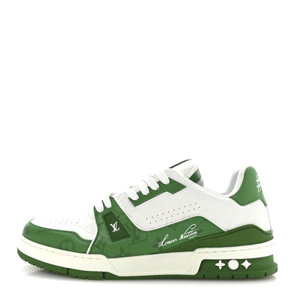 Louis Vuitton Calfskin Monogram Mens LV Trainer Sneakers 8.5 Green 1 of 9