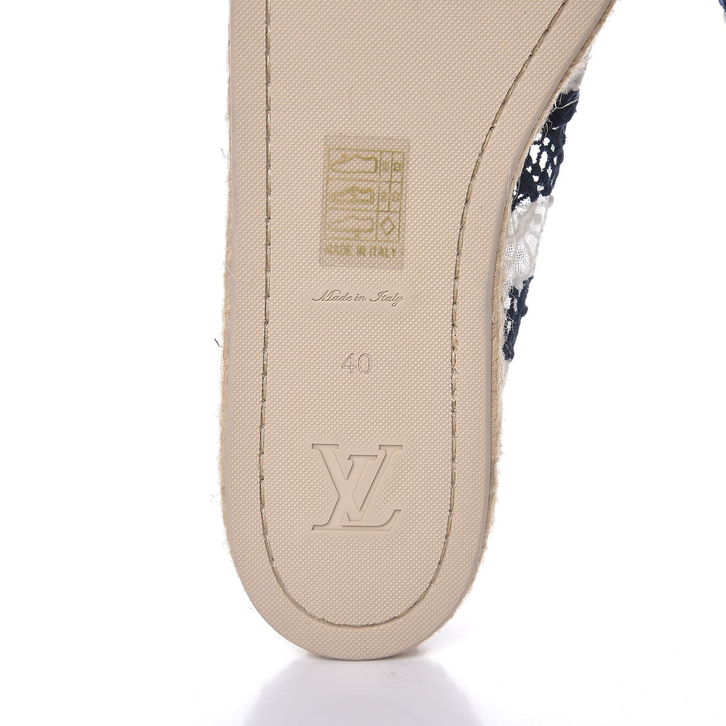 Crochet Lace Stripe Espadrille Flats 40 Navy