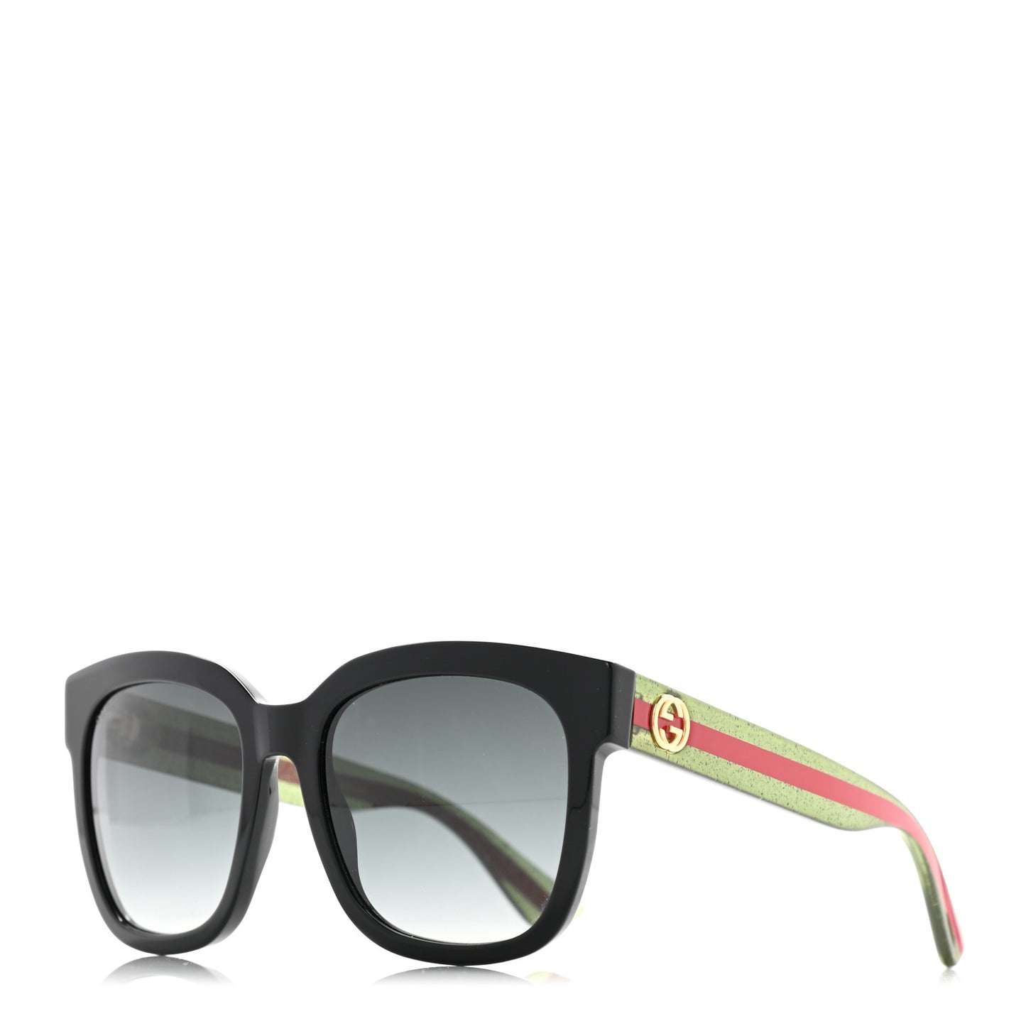 Acetate Square Frame Web Glitter Sunglasses GG0034S Black Green