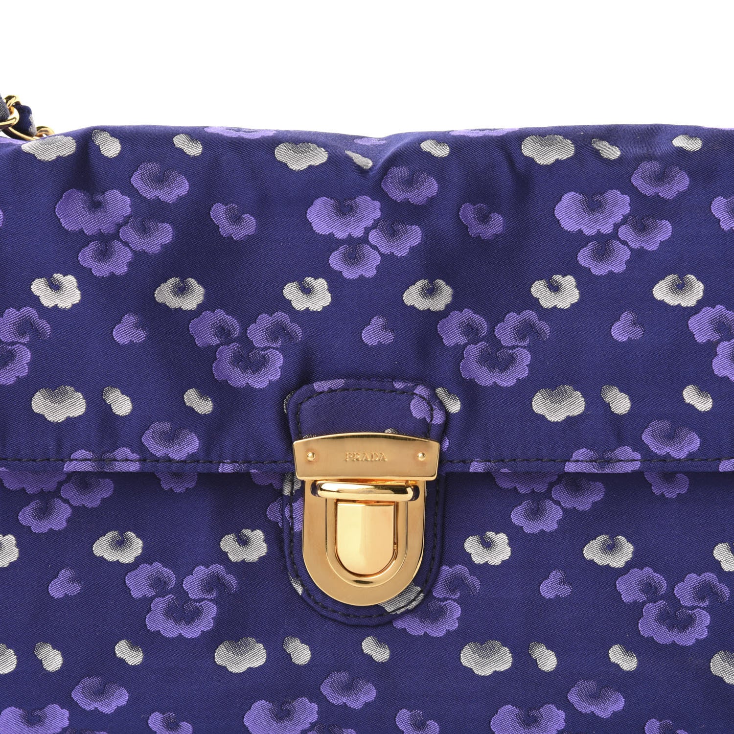 Prada Tessuto Nylon Jacquard Floral Print Shoulder Bag Blue 10 of 10