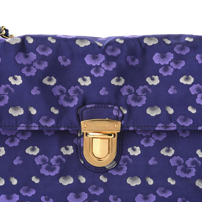 Prada Tessuto Nylon Jacquard Floral Print Shoulder Bag Blue 10 of 10