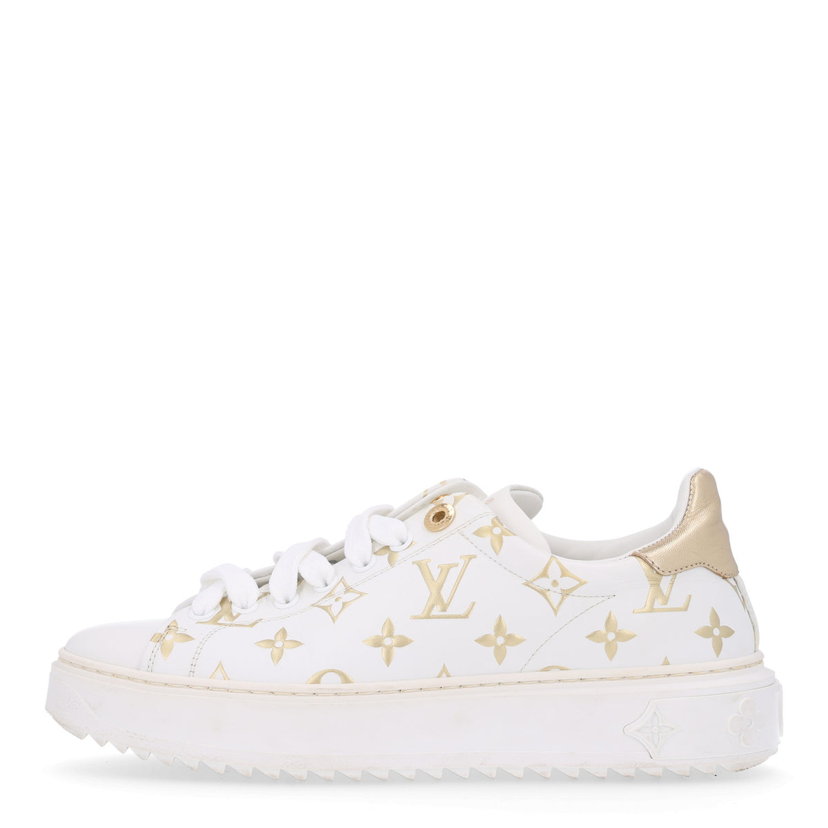 Louis Vuitton Calfskin Monogram Debossed Time Out Sneakers 37 Gold 1 of 10
