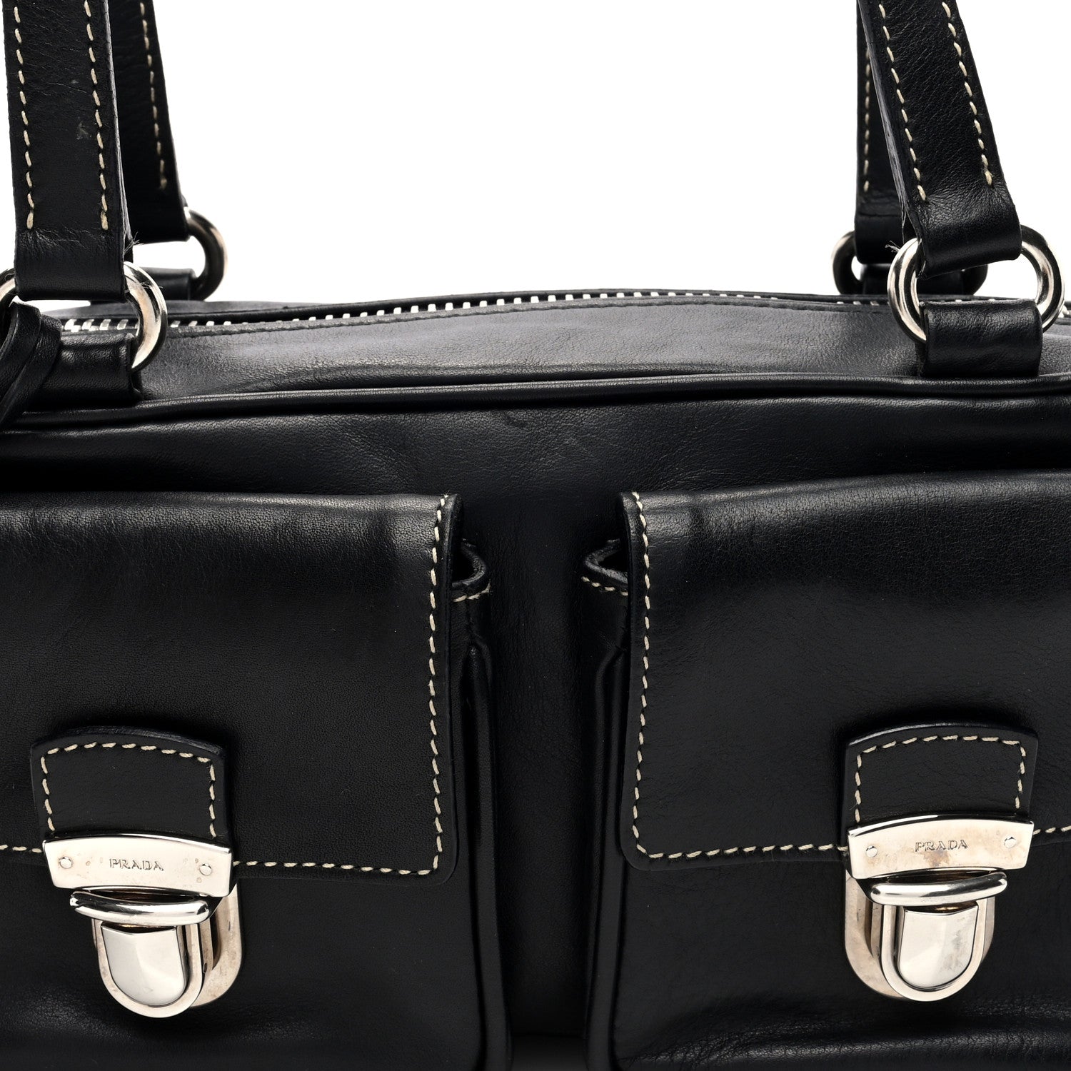 Prada Vitello Heavy Push Lock Pocket Shoulder Bag Black 7 of 9