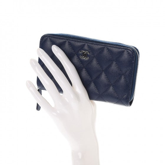 Caviar Quilted Small Zip Around Wallet Navy