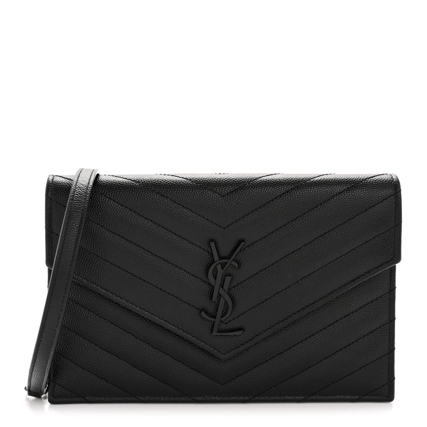 Grain De Poudre Matelasse Chevron Monogram Monochrome Envelope Chain Wallet Black
