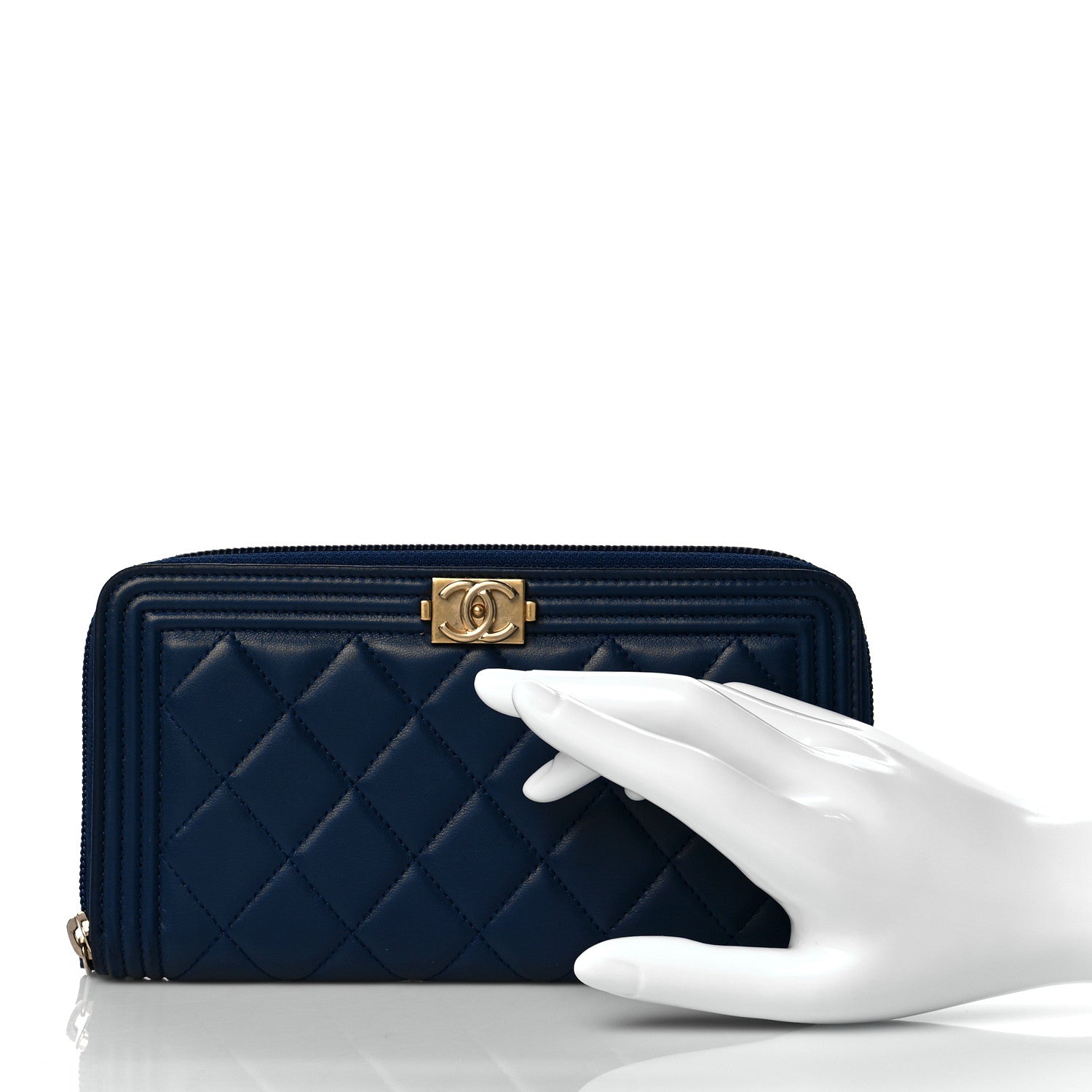 Chanel Lambskin Quilted Boy Zip Around Wallet Marine 2 of 9