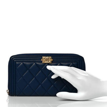 Chanel Lambskin Quilted Boy Zip Around Wallet Marine 2 of 9