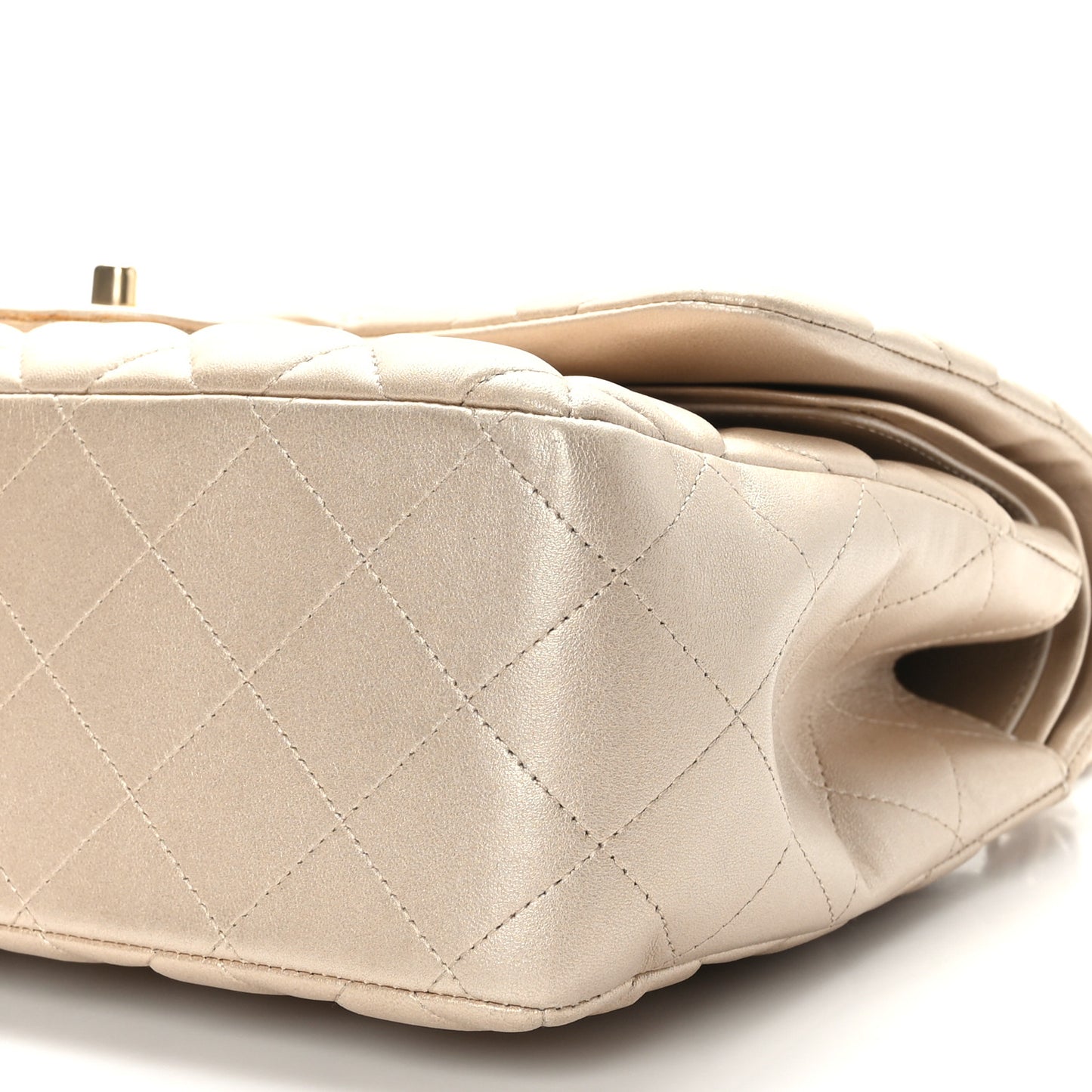 Metallic Lambskin Quilted Jumbo Double Flap Gold