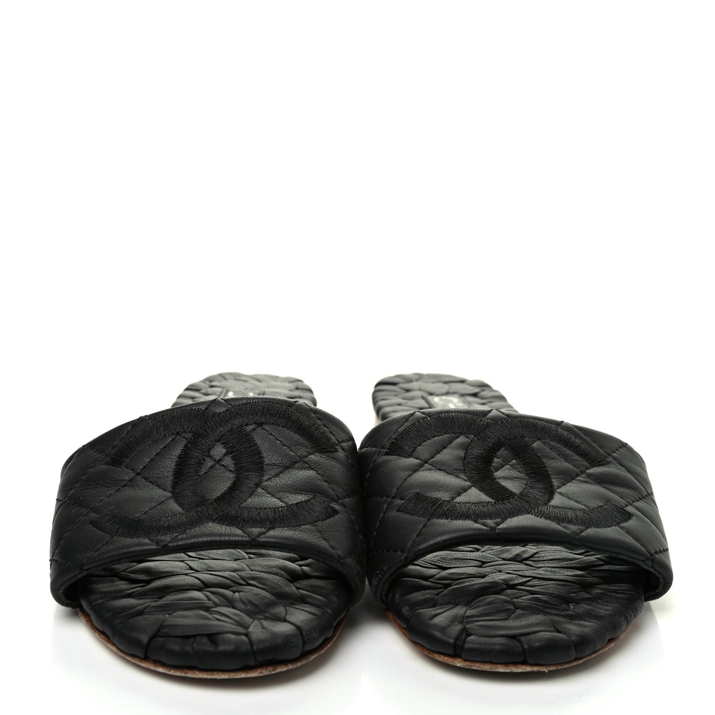Lambskin Quilted Embroidered CC Mules Sandals 36 Black