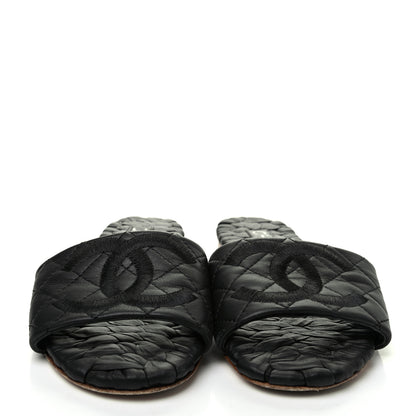 Chanel Lambskin Quilted Embroidered CC Mules Sandals 36 Black 2 of 15