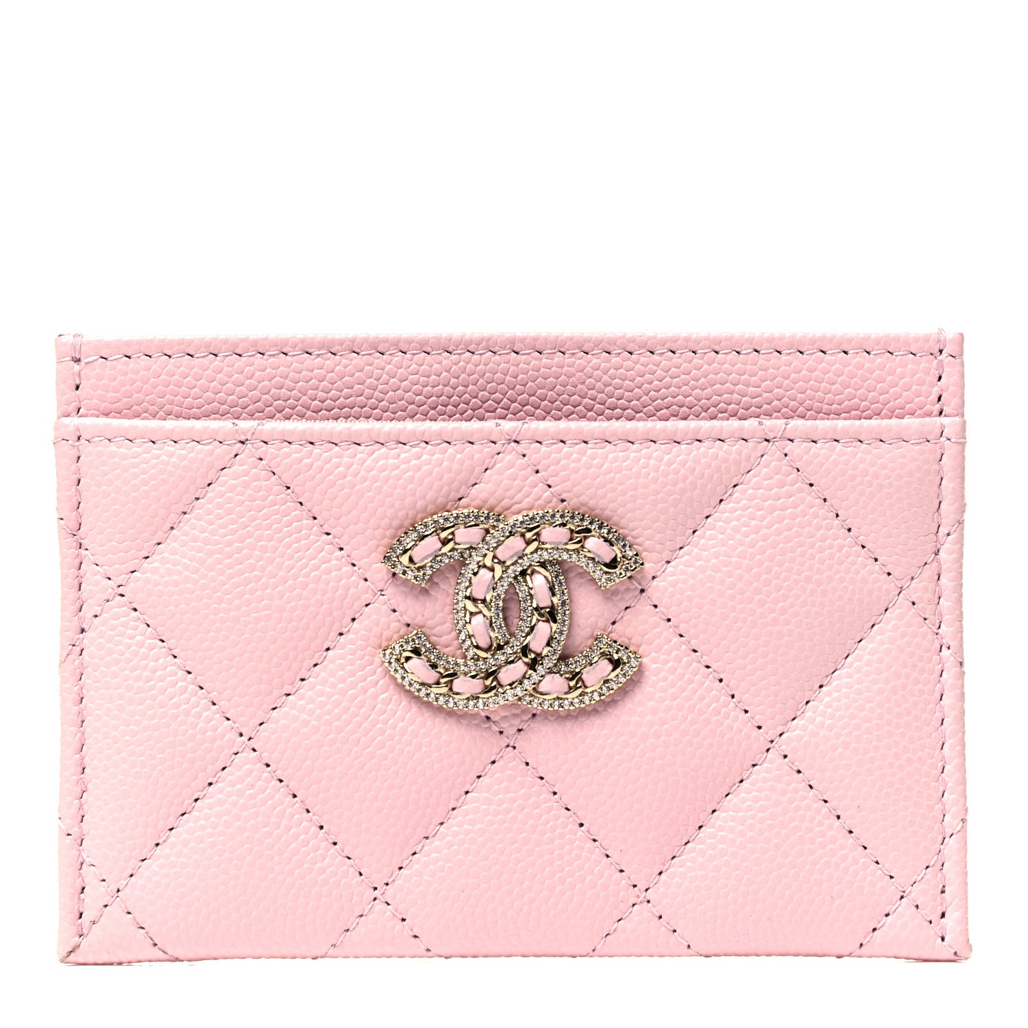 Chanel Caviar Quilted Crystal Card Holder Pink 1 of 7