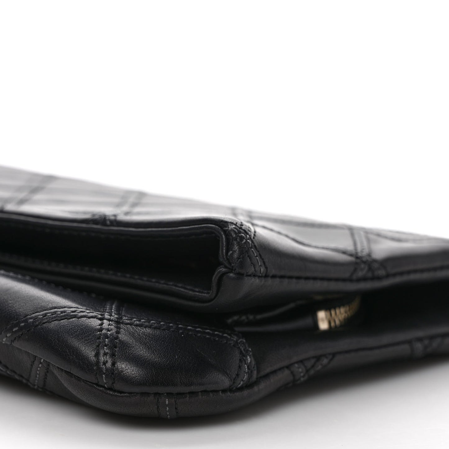 Lambskin Quilted Fold Over Clutch Black