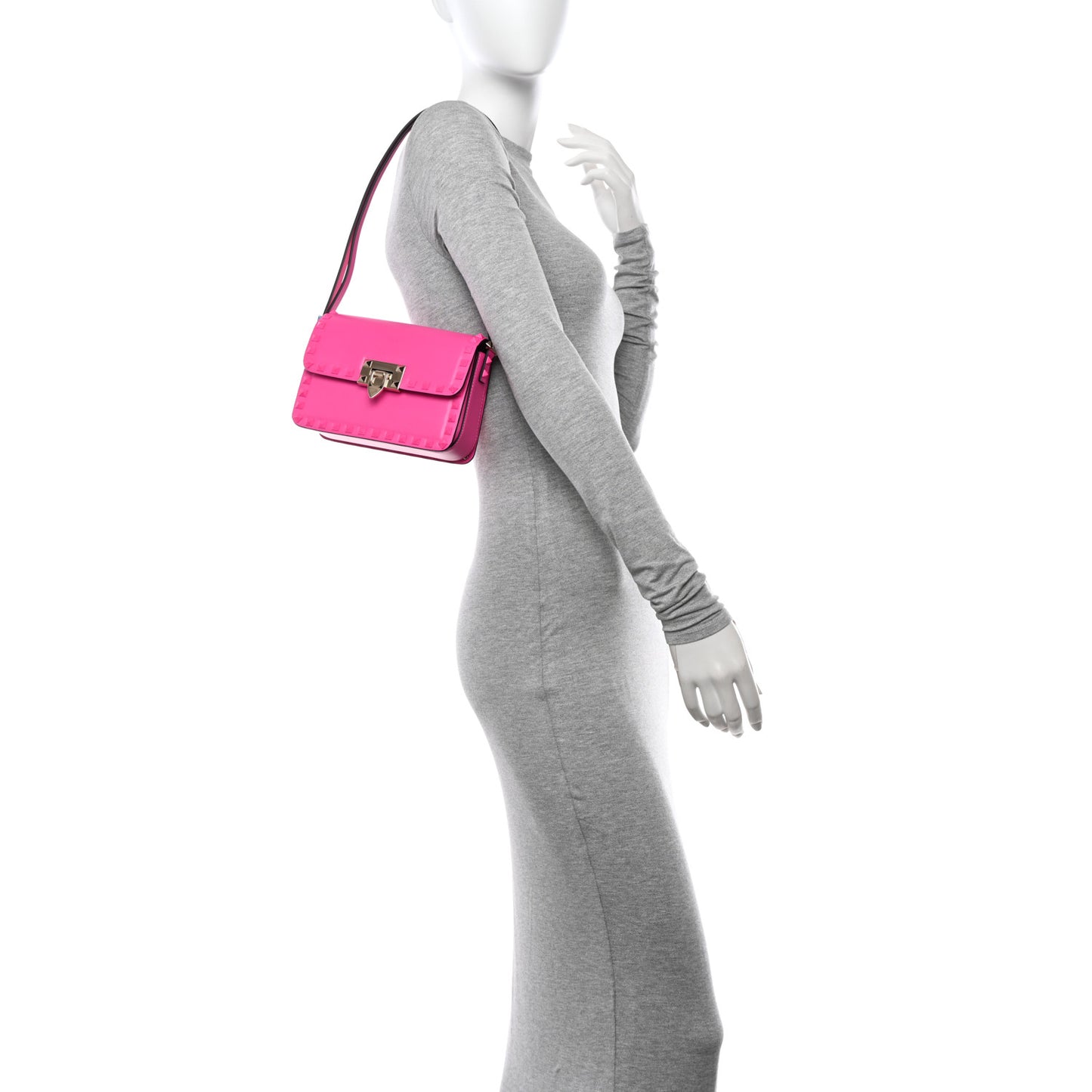 Smooth Calfskin Enamel Tonal Small Rockstud23 Shoulder Bag Pink PP