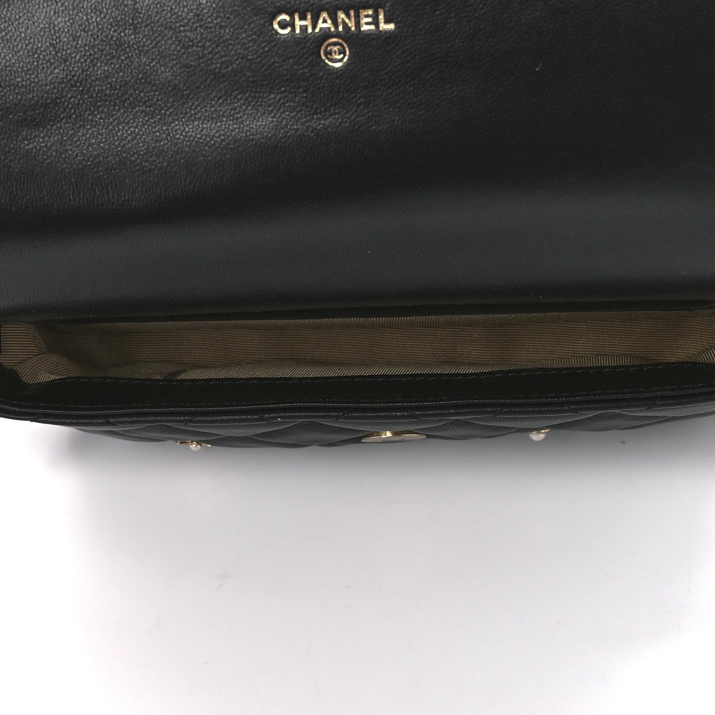 Lambskin Quilted Charm Flap Phone Holder With Chain Black