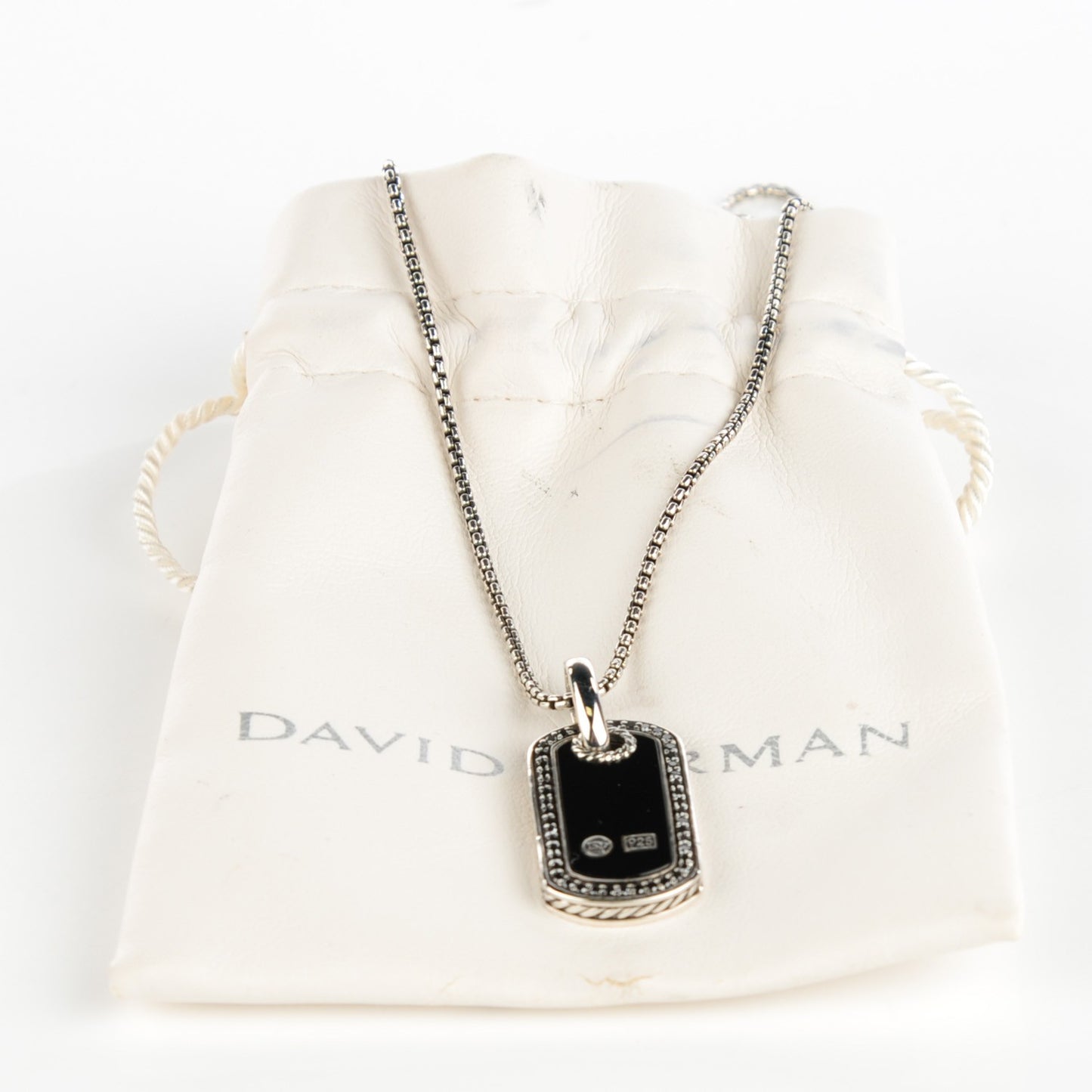 Sterling Silver Black Onyx Black Diamond Small Dog Tag Necklace