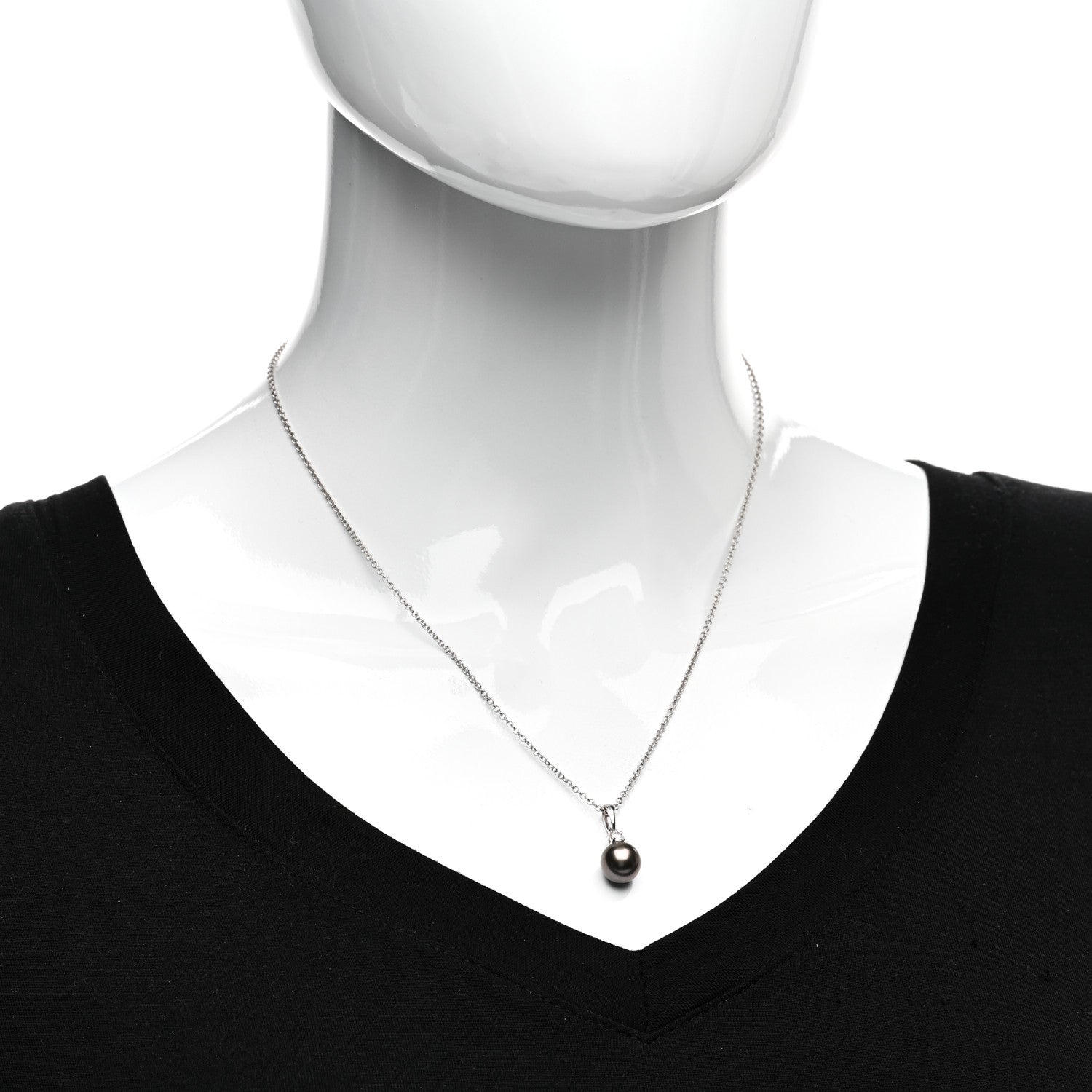 Mikimoto 18K White Gold Diamond Black South Sea Pearl 9mm Pendant Necklace 2 of 4