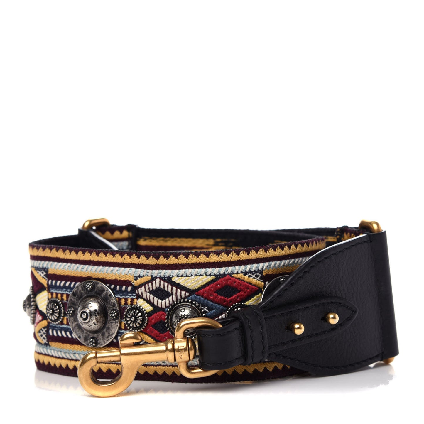 Canvas Studded Bohemian-Inspired Shoulder Strap Black Multicolor