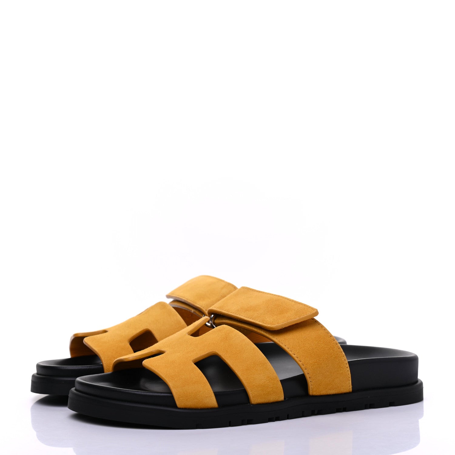 Hermes Suede Goatskin Womens Chypre Sandals 35.5 Jaune Mimosa 3 of 8