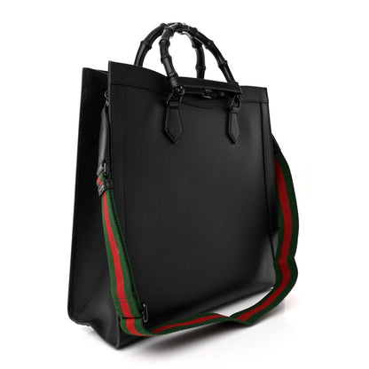 Gucci Textured Dollar Calfskin Web Monochrome Large Diana Tote Bag Black 3 of 16