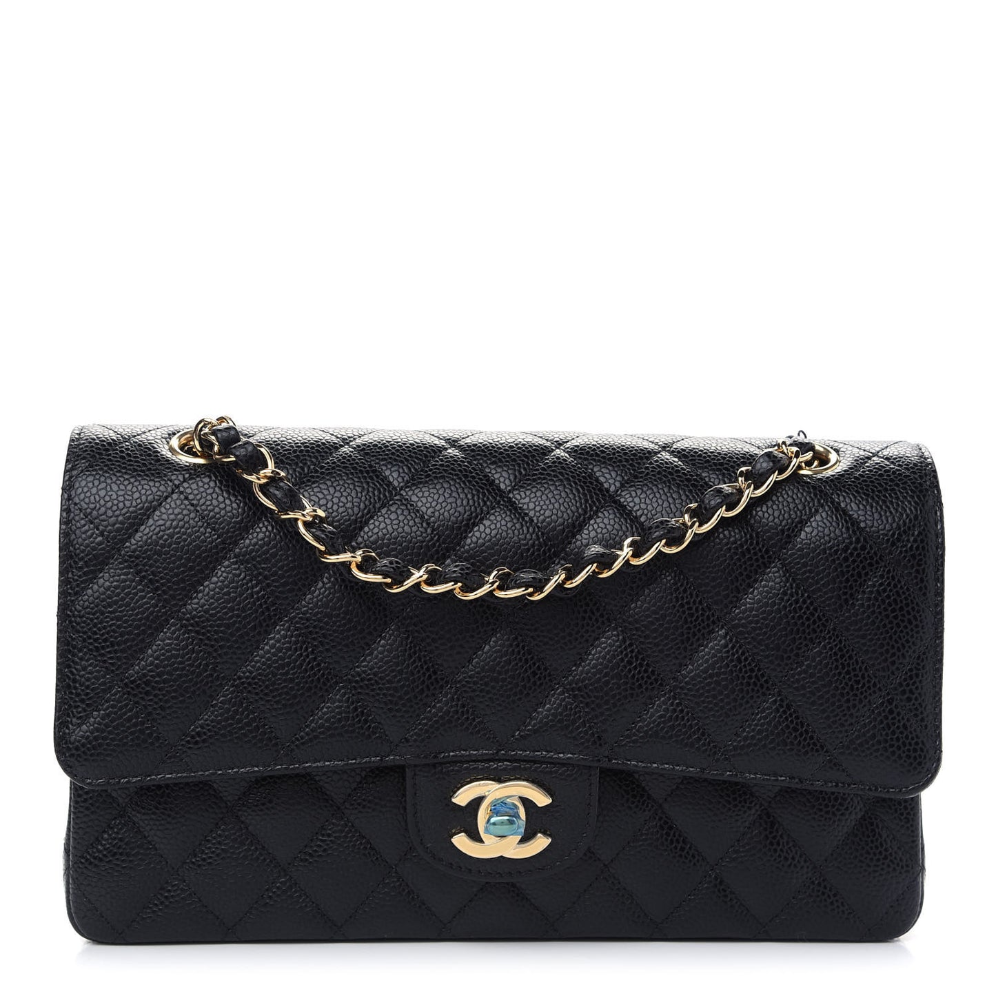 Caviar Quilted Medium Double Flap Black
