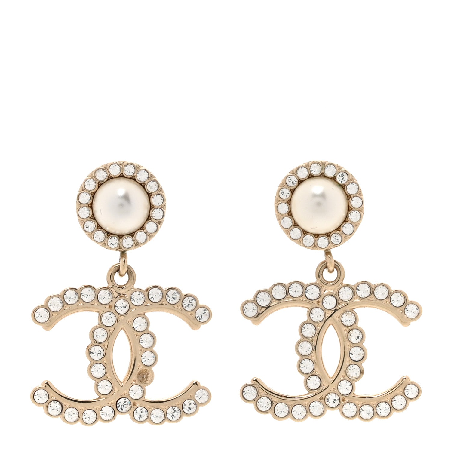 Chanel Crystal Pearl Bow-tiful CC Drop Earrings Gold 1 of 6