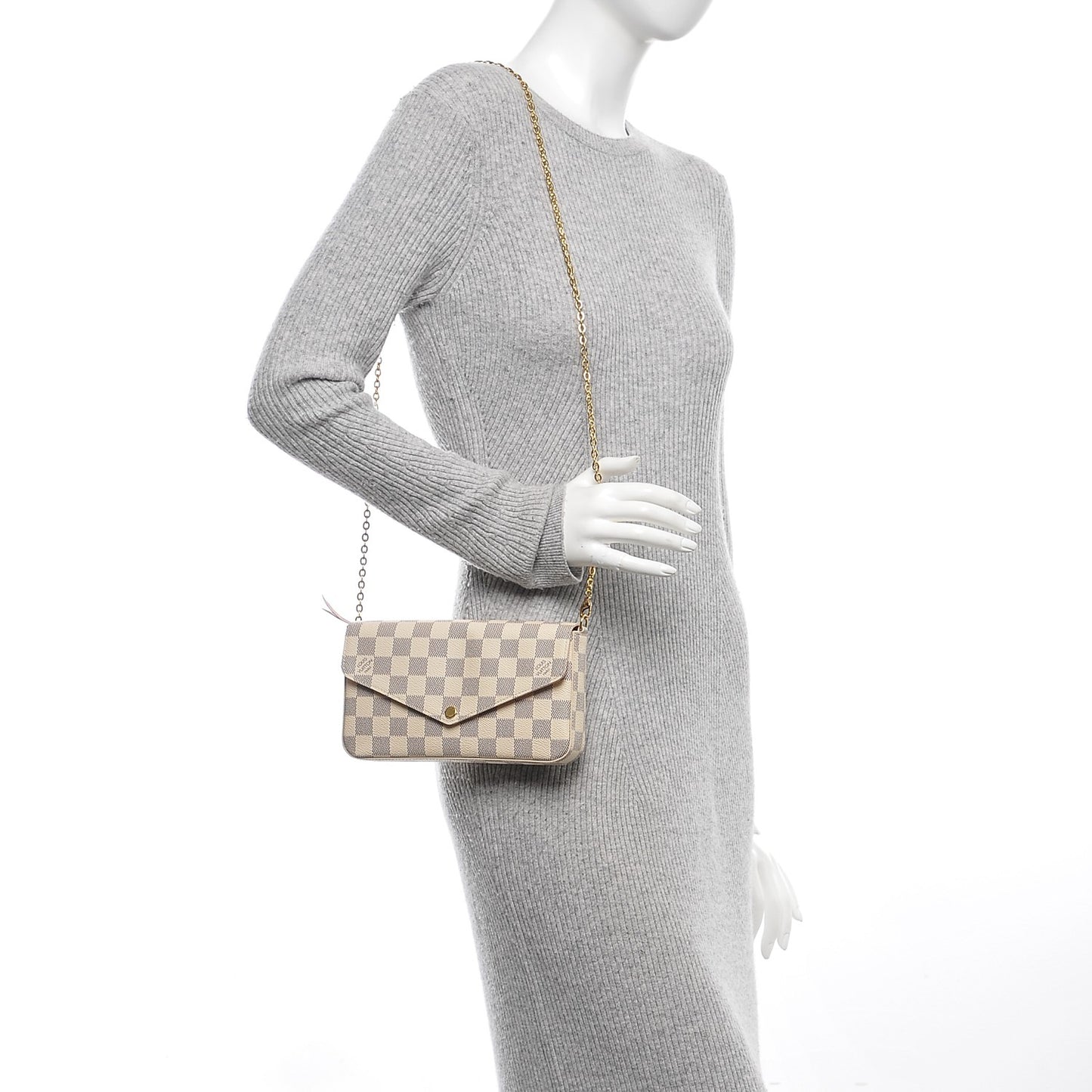 Damier Azur Pochette Felicie Chain Wallet Rose Ballerine