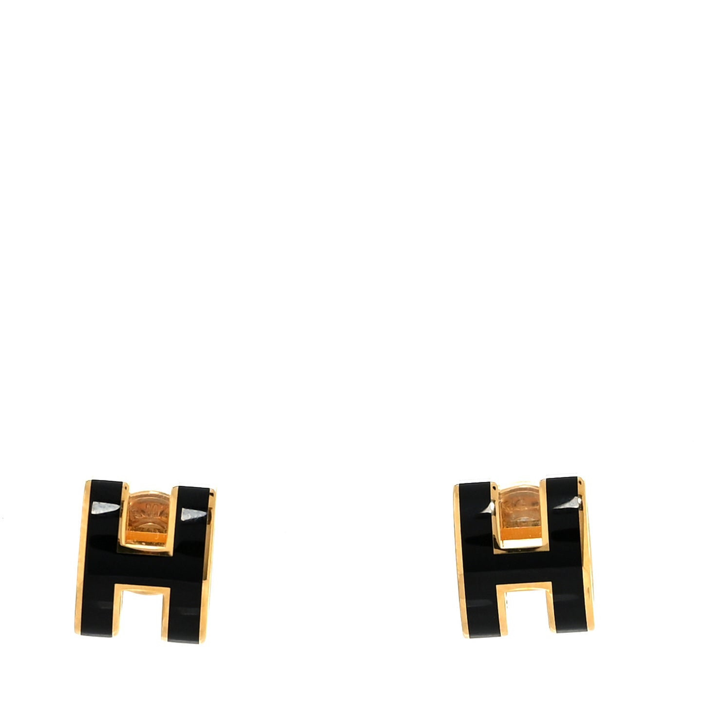 Gold Lacquered Pop H Earrings Black