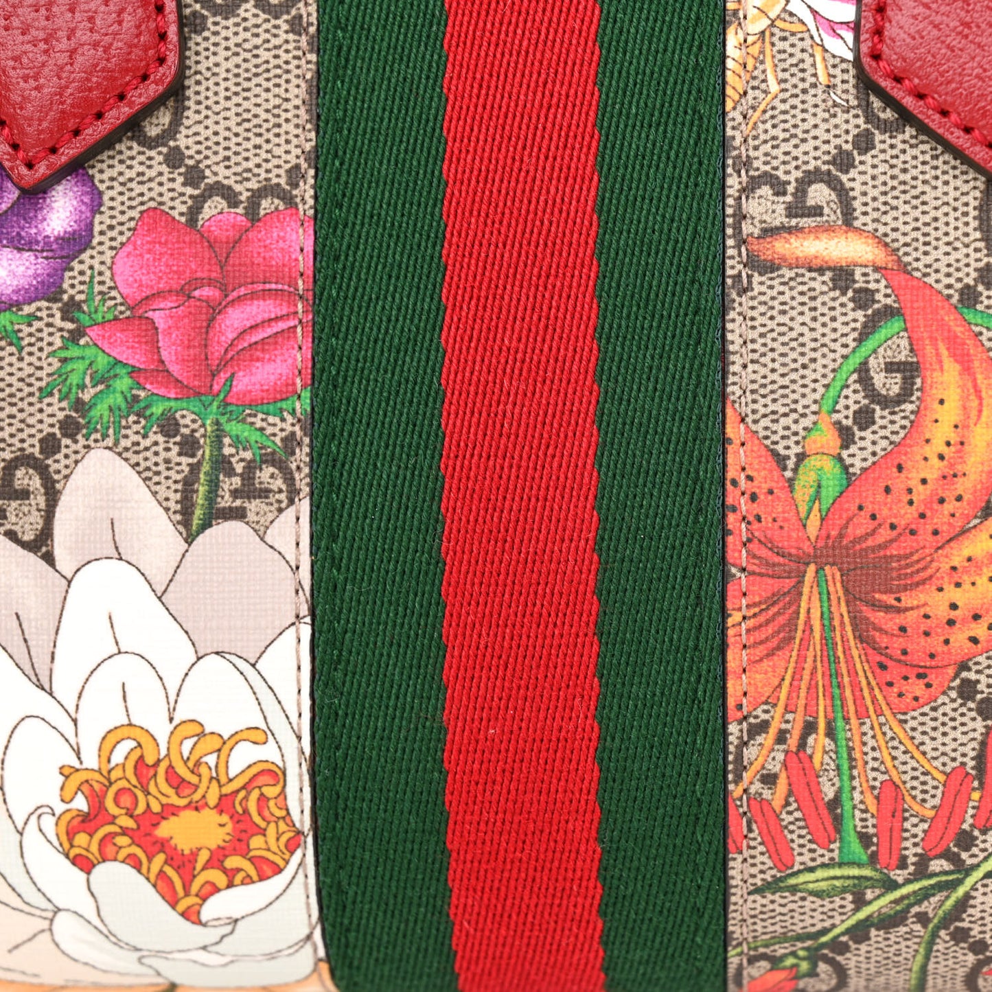 GG Supreme Monogram Flora Web Small Ophidia Tote Bag Red
