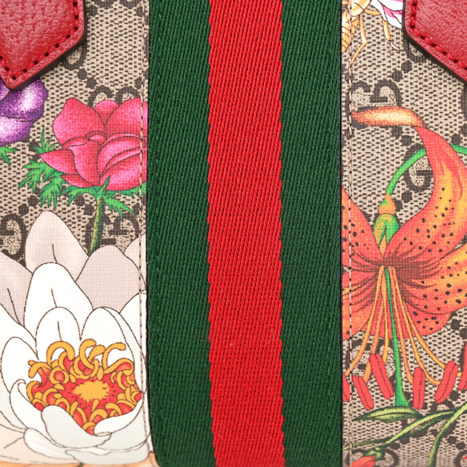 Gucci GG Supreme Monogram Flora Web Small Ophidia Tote Bag Red 12 of 14